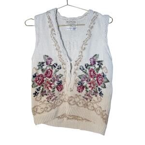 Vintage Alexis Christine Classics Floral Knit Sweater Vest Hand Knit Size Medium